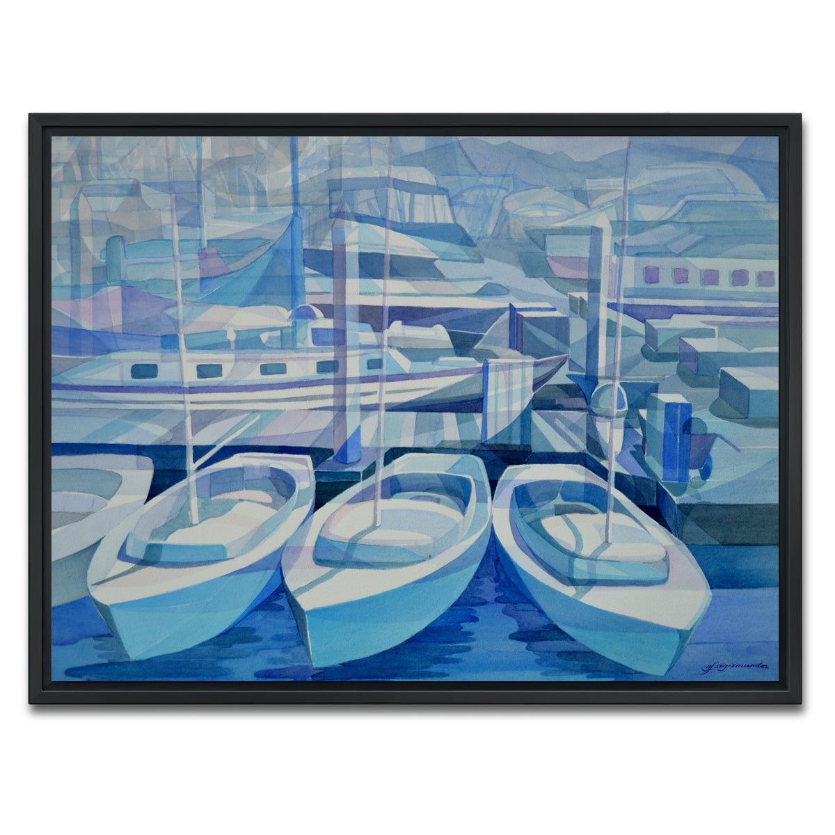 AUTO-MOCKUP WHITE | marina in blue | 1 Piece | Black Framed Canvas | group=4x3