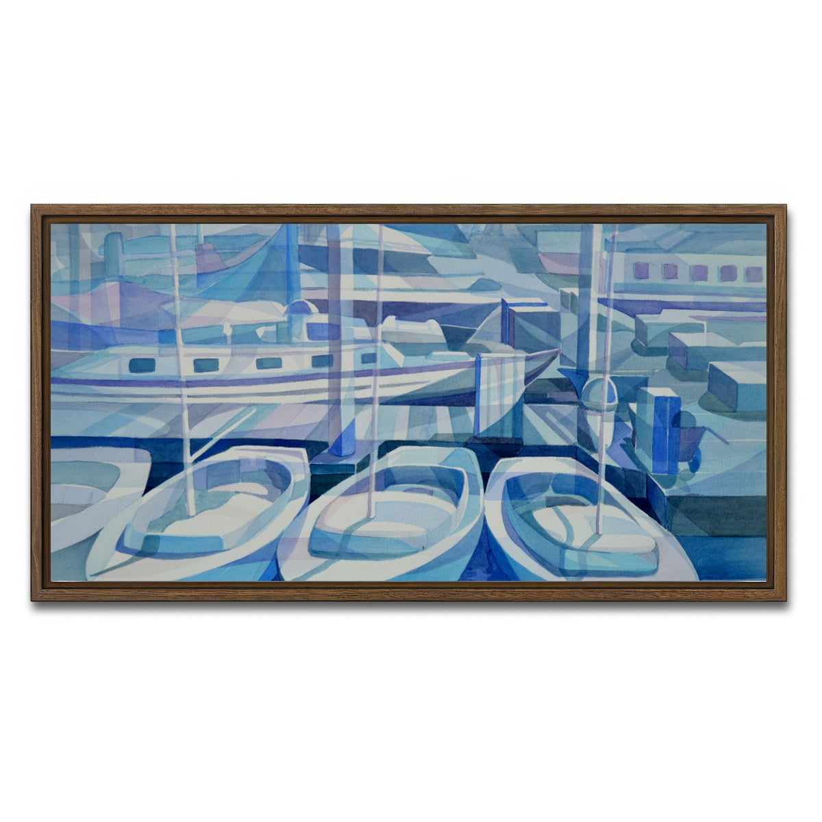 AUTO-MOCKUP WHITE | marina in blue | 1 Piece | Walnut Framed Canvas | group=2x1