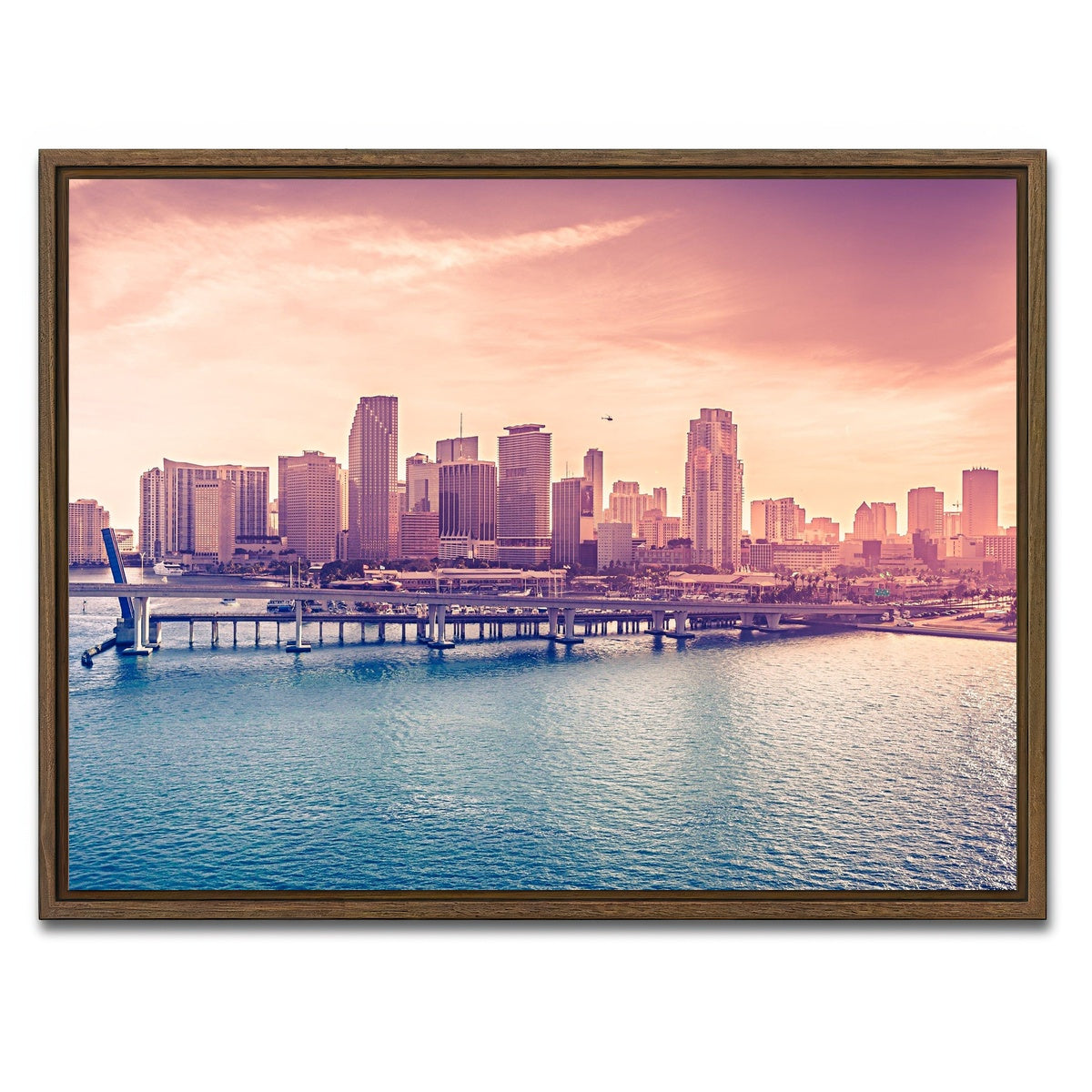 AUTO-MOCKUP WHITE | miami skyline | 1 Piece | Walnut Framed Canvas | group=4x3