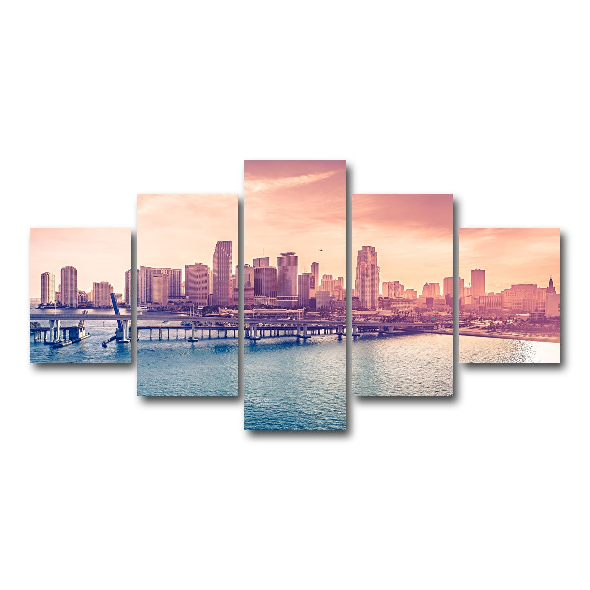AUTO-MOCKUP WHITE | miami skyline | 5 Piece | Gallery Wrap Canvas | group=5_short
