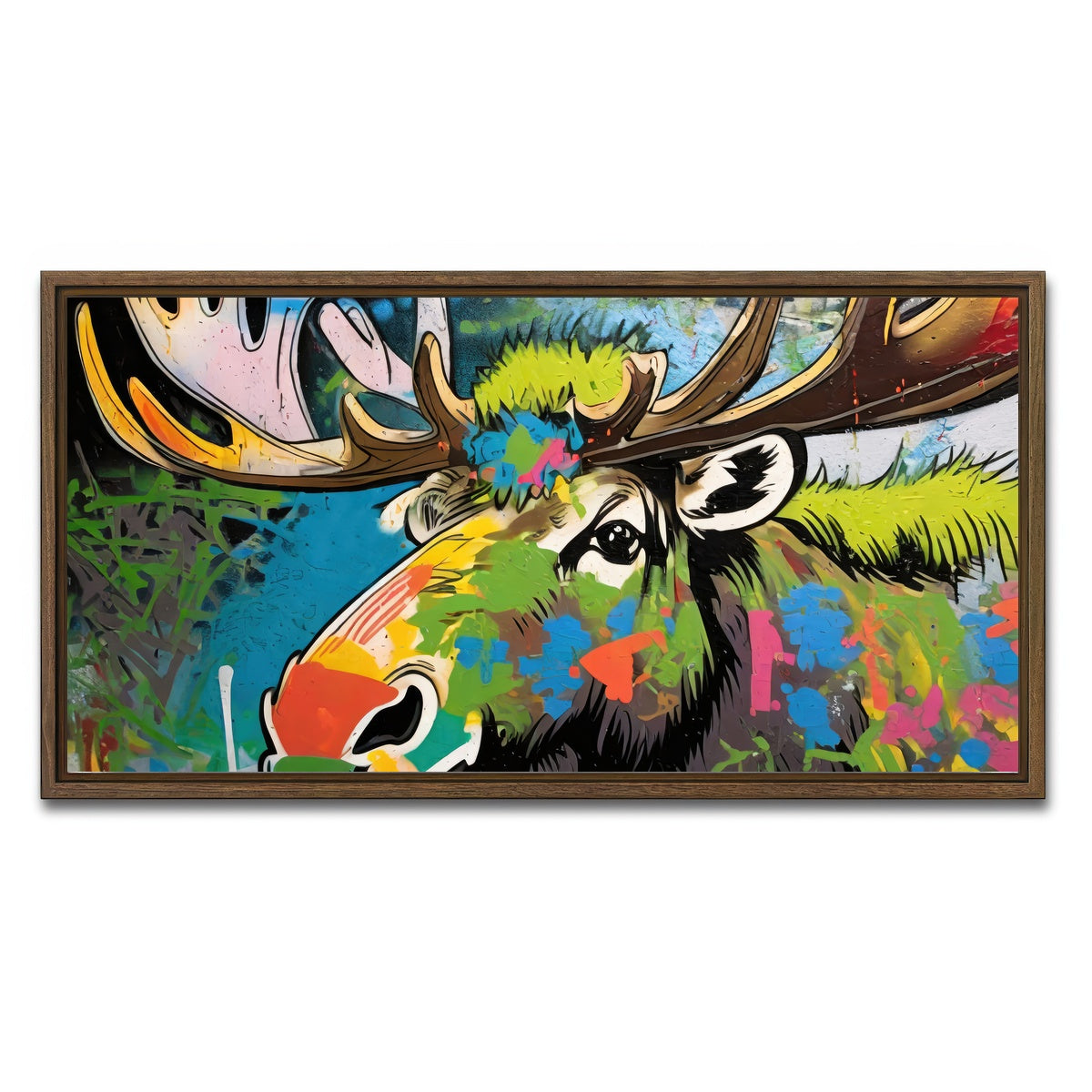 AUTO-MOCKUP WHITE | moose graffiti | 1 Piece | Walnut Framed Canvas | group=2x1