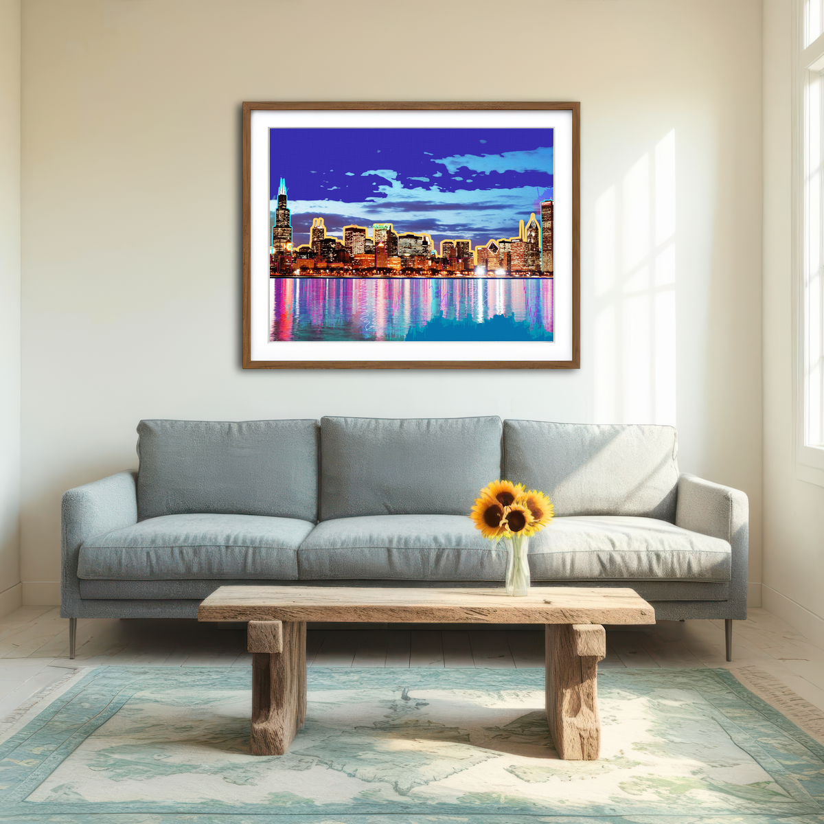 AUTO-MOCKUP ROOM | Neon Chicago Skyline Wall Art