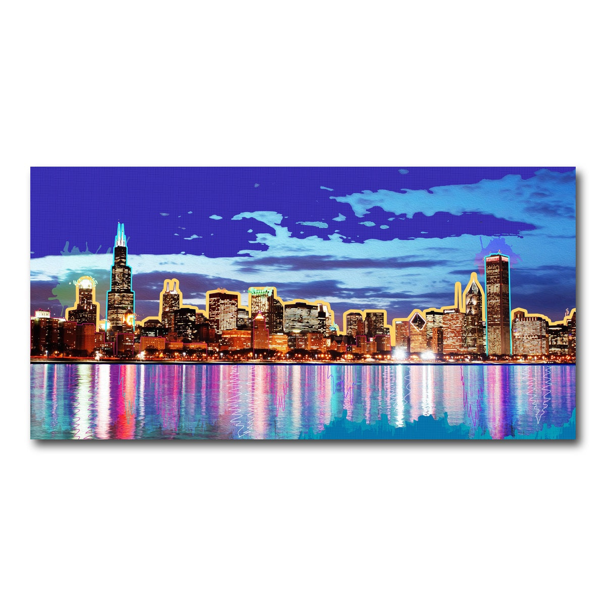 AUTO-MOCKUP WHITE | neon chicago skyline | 1 Piece | Gallery Wrap Canvas | group=2x1