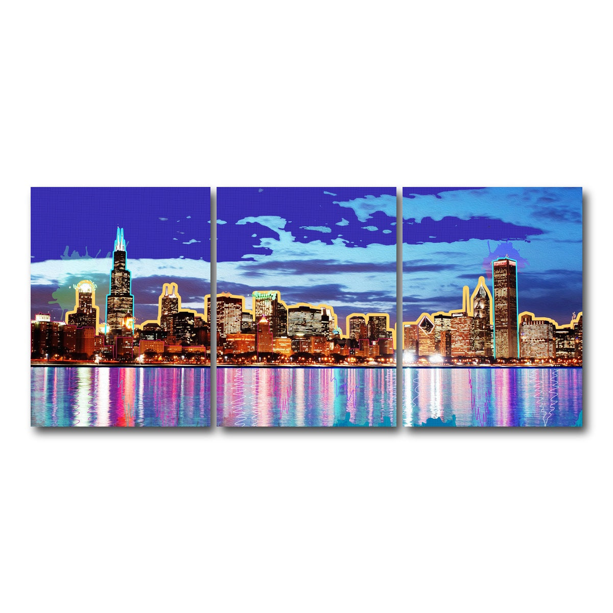 AUTO-MOCKUP WHITE | neon chicago skyline | 3 Piece | Gallery Wrap Canvas | group=18x24