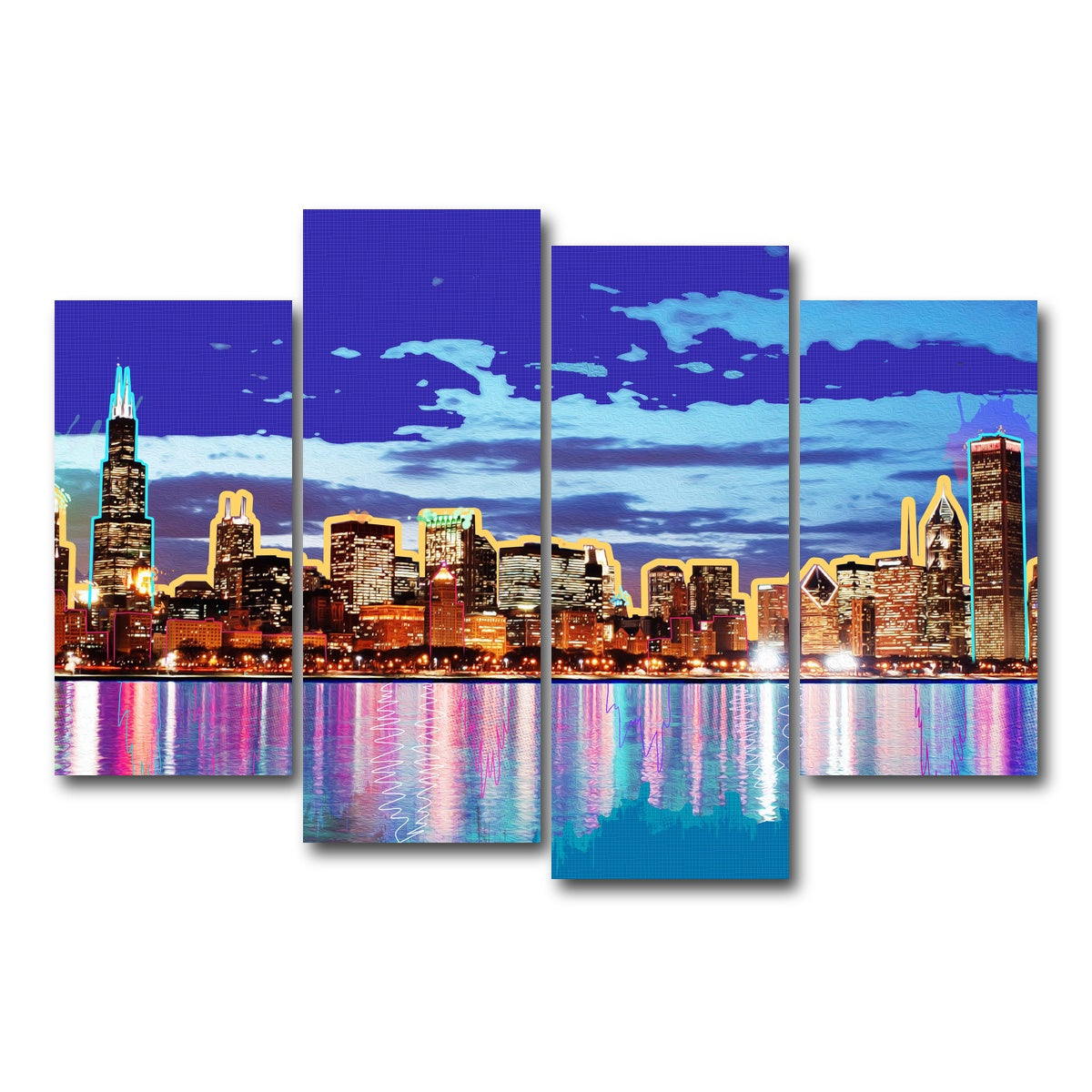 AUTO-MOCKUP WHITE | neon chicago skyline | 4 Piece | Gallery Wrap Canvas | group=4_short