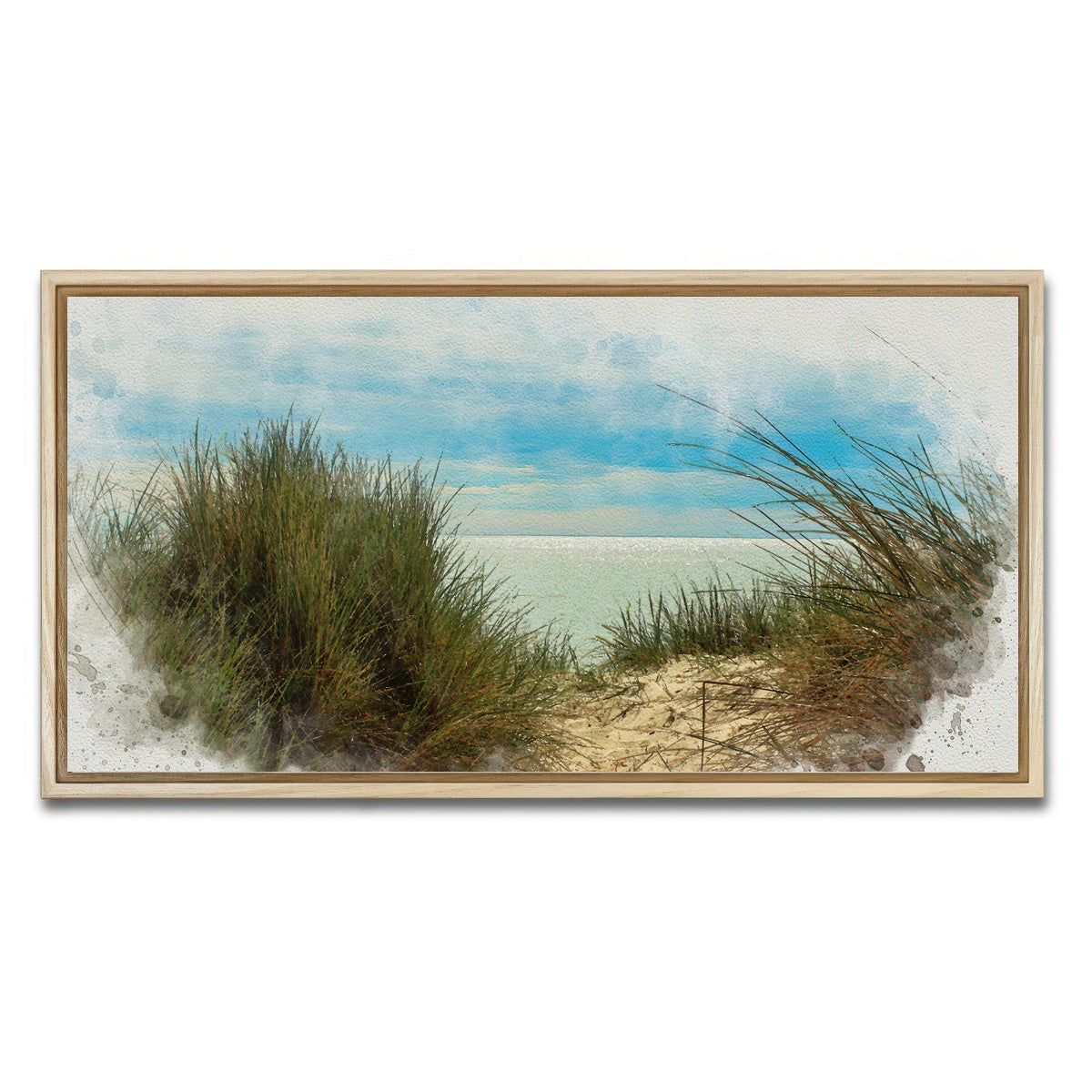 AUTO-MOCKUP WHITE | ocean view painting | 1 Piece | Natural Framed Canvas | group=2x1
