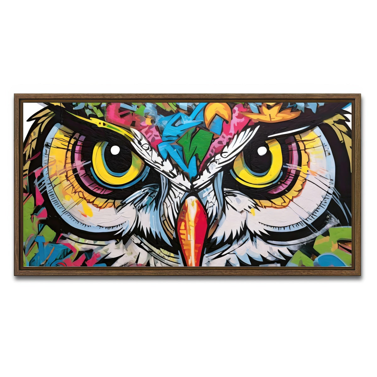 AUTO-MOCKUP WHITE | owl graffiti | 1 Piece | Walnut Framed Canvas | group=2x1