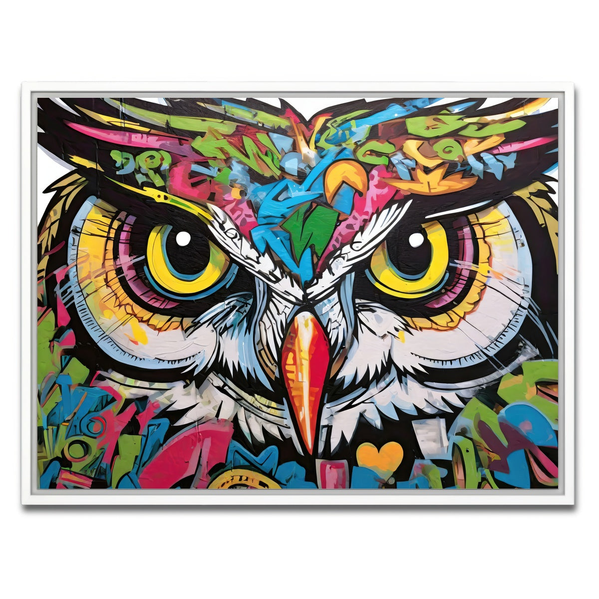 AUTO-MOCKUP WHITE | owl graffiti | 1 Piece | White Framed Canvas | group=4x3