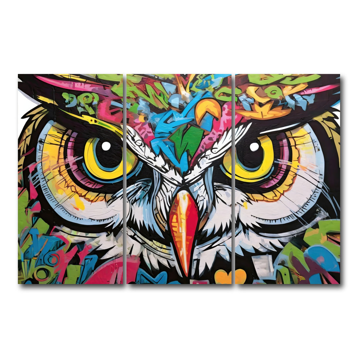 AUTO-MOCKUP WHITE | owl graffiti | 3 Piece | Gallery Wrap Canvas | group=12x24