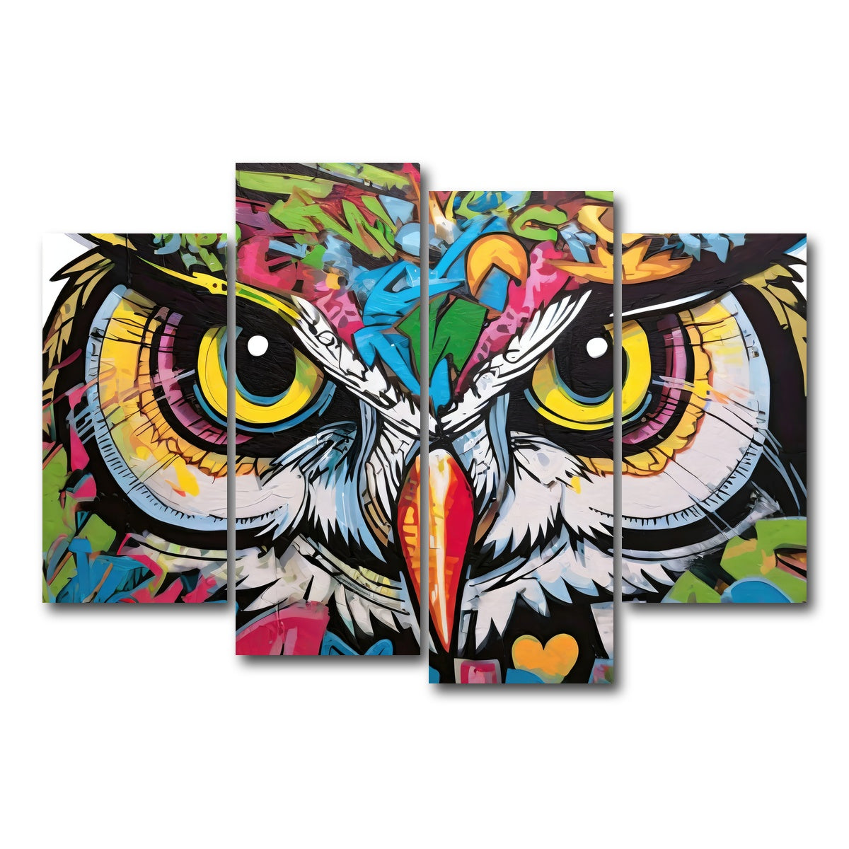 AUTO-MOCKUP WHITE | owl graffiti | 4 Piece | Gallery Wrap Canvas | group=4_short