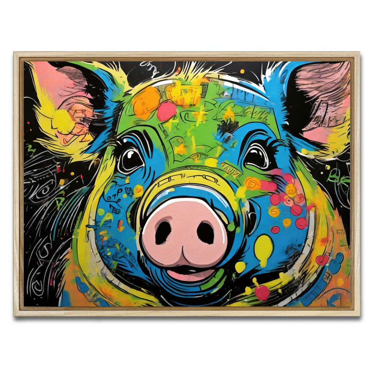 AUTO-MOCKUP WHITE | pig graffiti | 1 Piece | Natural Framed Canvas | group=4x3