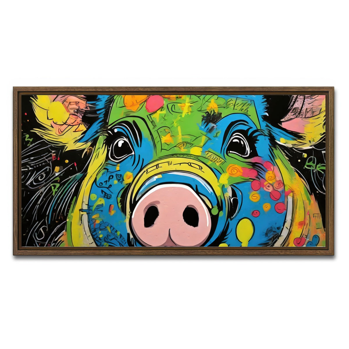 AUTO-MOCKUP WHITE | pig graffiti | 1 Piece | Walnut Framed Canvas | group=2x1