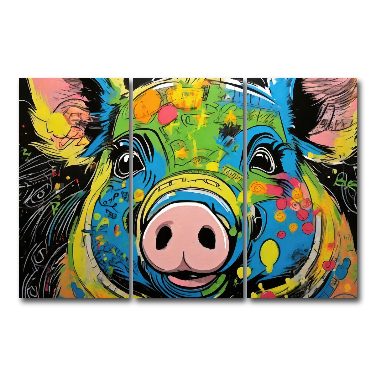 AUTO-MOCKUP WHITE | pig graffiti | 3 Piece | Gallery Wrap Canvas | group=12x24