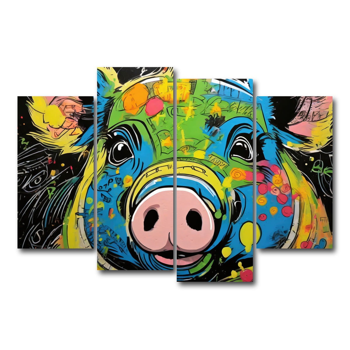AUTO-MOCKUP WHITE | pig graffiti | 4 Piece | Gallery Wrap Canvas | group=4_short