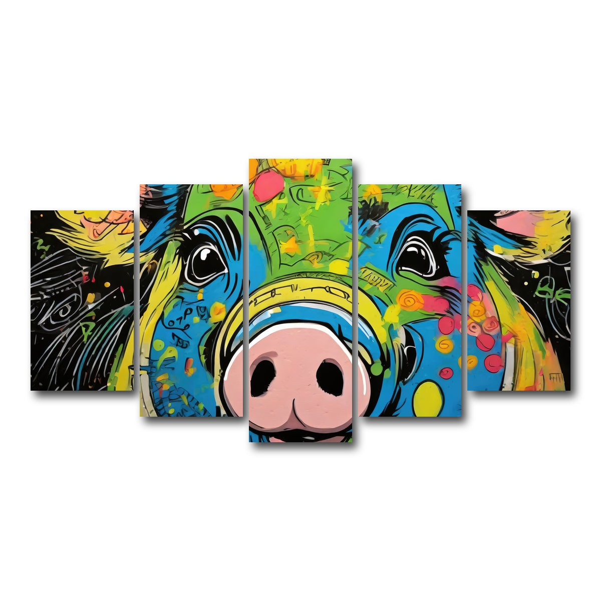 AUTO-MOCKUP WHITE | pig graffiti | 5 Piece | Gallery Wrap Canvas | group=5_normal