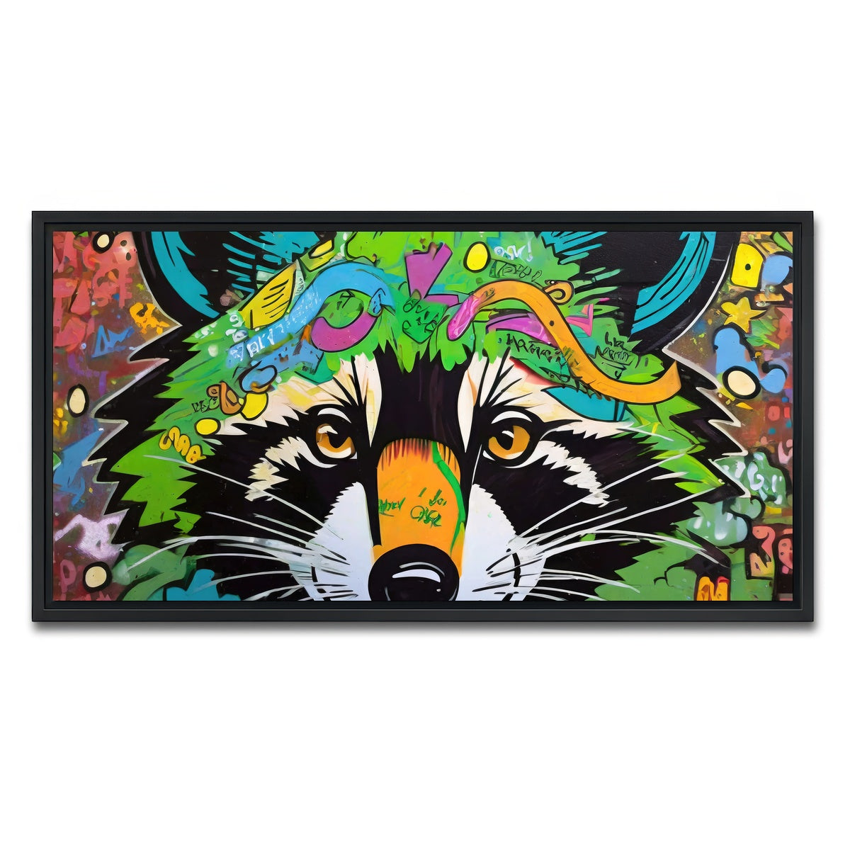 AUTO-MOCKUP WHITE | raccoon graffiti | 1 Piece | Black Framed Canvas | group=2x1