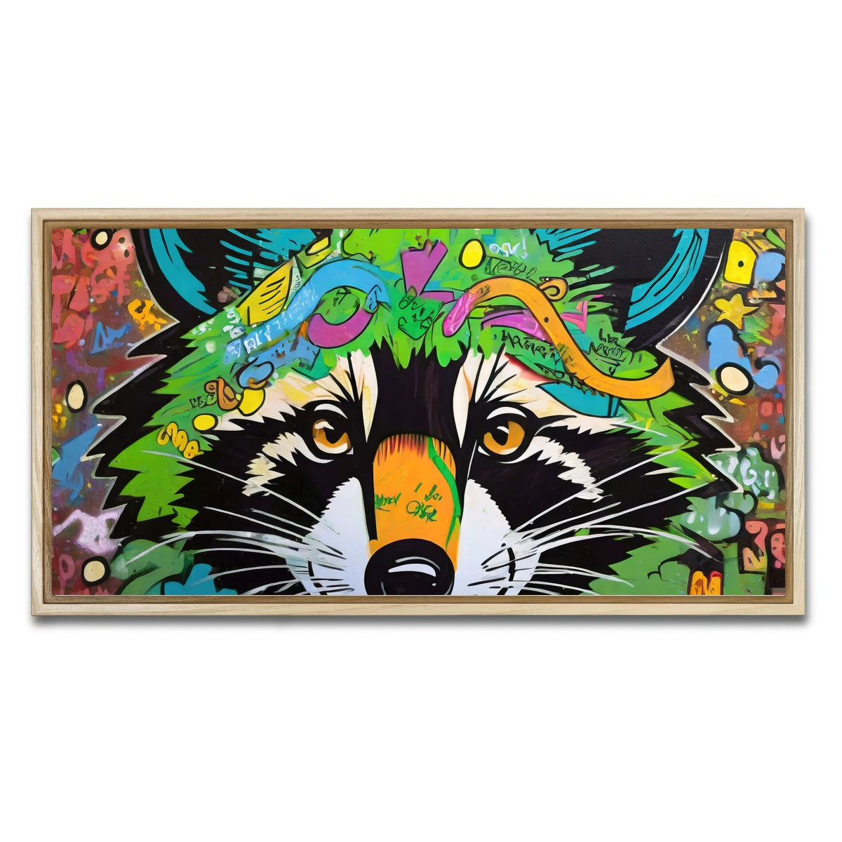 AUTO-MOCKUP WHITE | raccoon graffiti | 1 Piece | Natural Framed Canvas | group=2x1