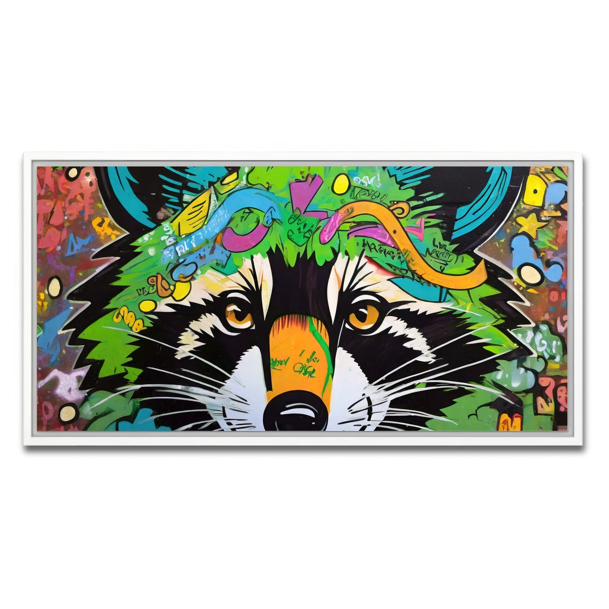 AUTO-MOCKUP WHITE | raccoon graffiti | 1 Piece | White Framed Canvas | group=2x1