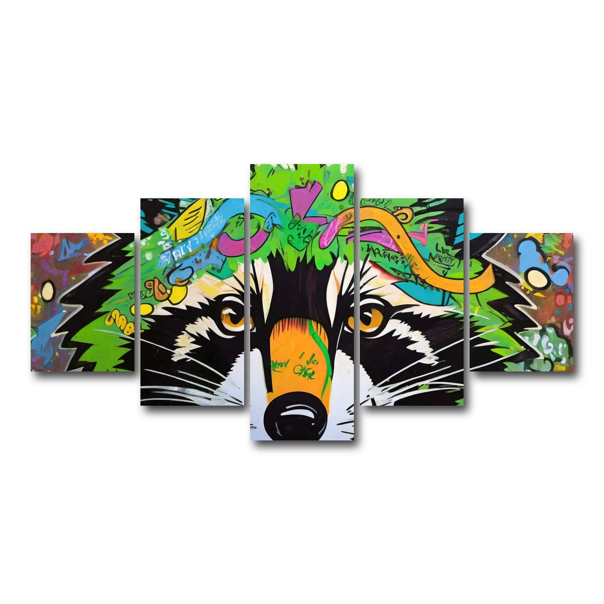 AUTO-MOCKUP WHITE | raccoon graffiti | 5 Piece | Gallery Wrap Canvas | group=5_short