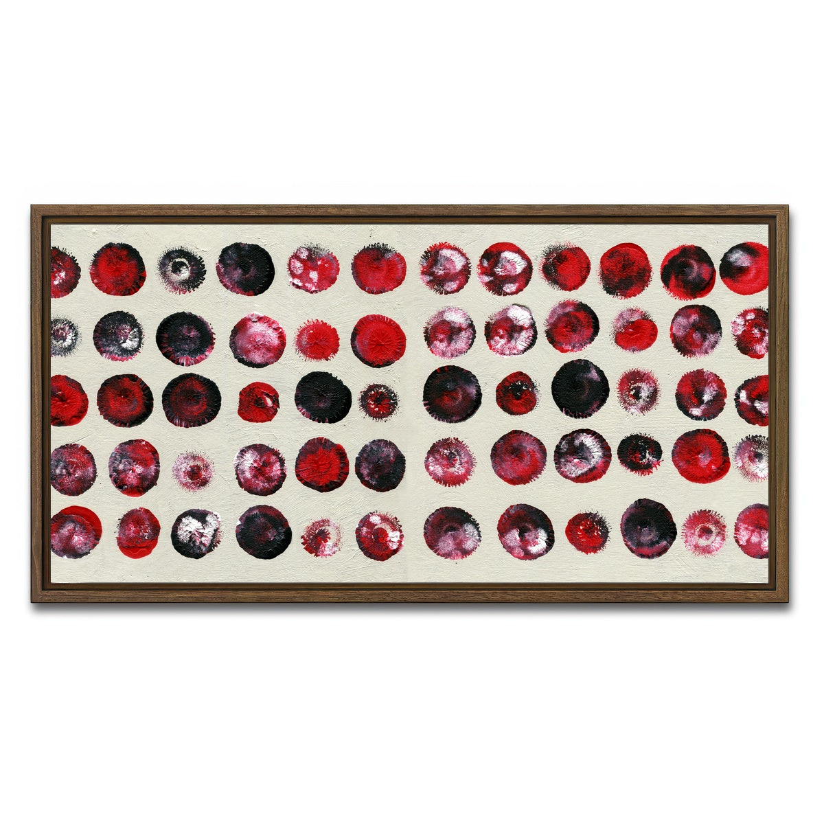 AUTO-MOCKUP WHITE | red circles | 1 Piece | Walnut Framed Canvas | group=2x1