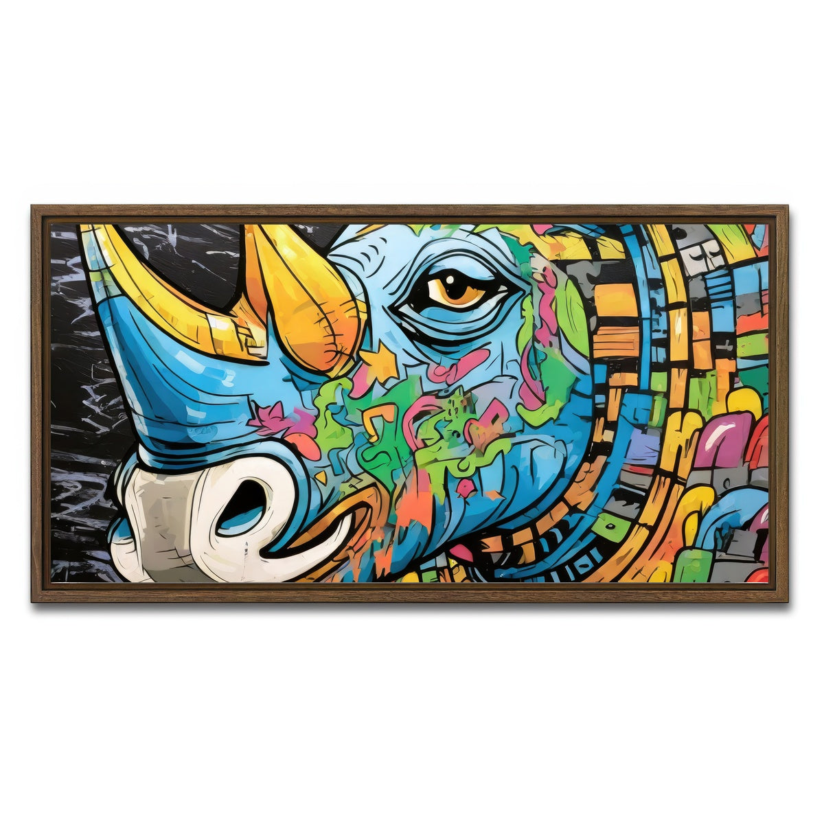 AUTO-MOCKUP WHITE | rhino graffiti | 1 Piece | Walnut Framed Canvas | group=2x1
