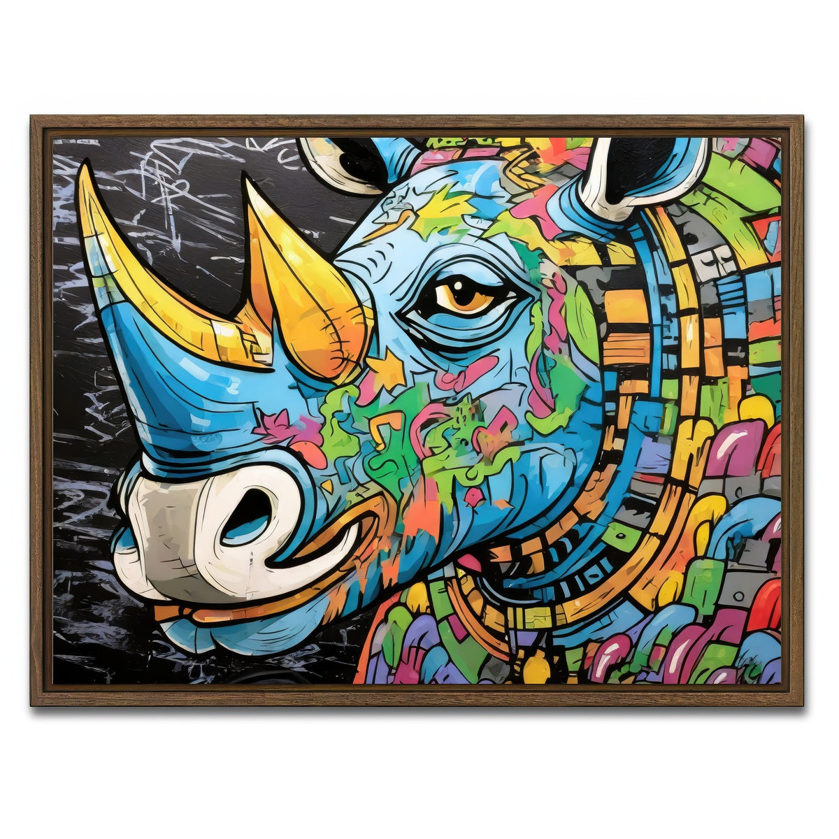 AUTO-MOCKUP WHITE | rhino graffiti | 1 Piece | Walnut Framed Canvas | group=4x3