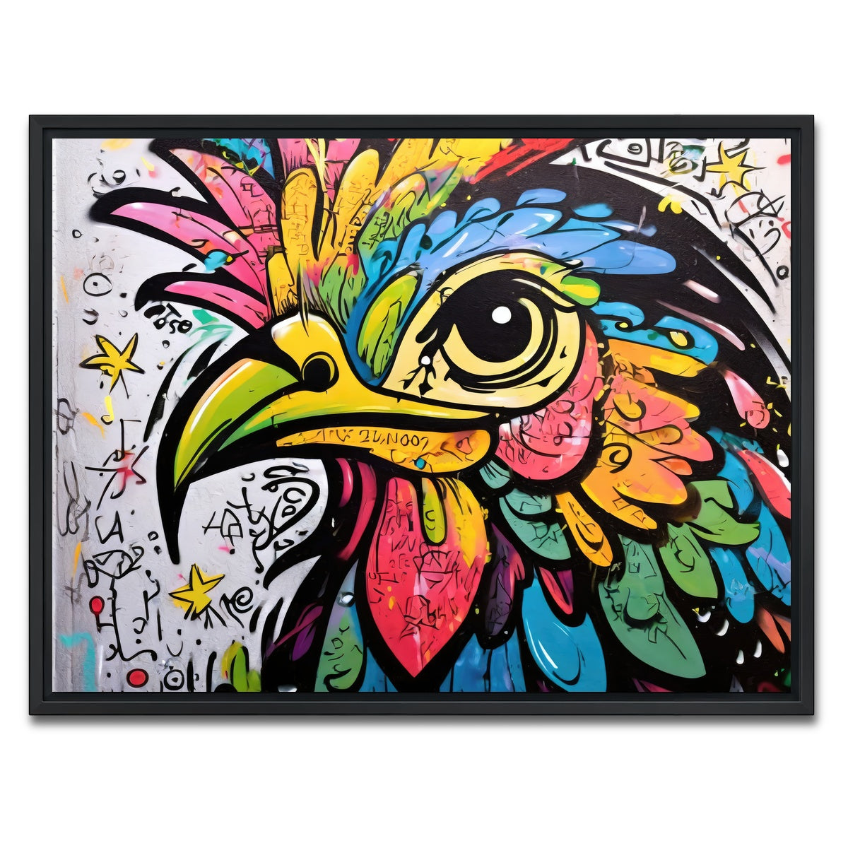 AUTO-MOCKUP WHITE | rooster graffiti | 1 Piece | Black Framed Canvas | group=4x3