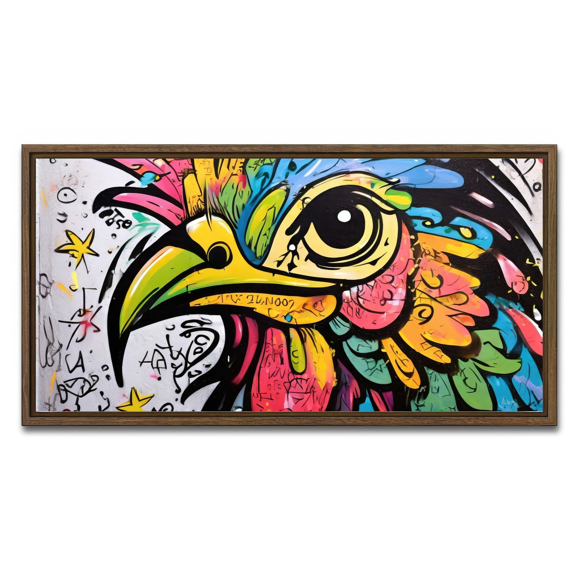 AUTO-MOCKUP WHITE | rooster graffiti | 1 Piece | Walnut Framed Canvas | group=2x1