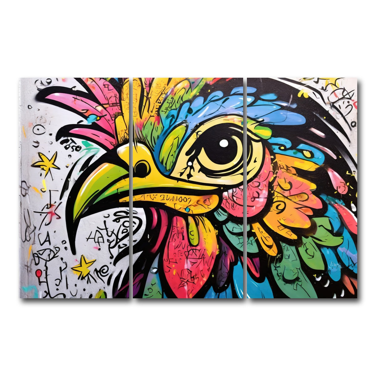 AUTO-MOCKUP WHITE | rooster graffiti | 3 Piece | Gallery Wrap Canvas | group=12x24