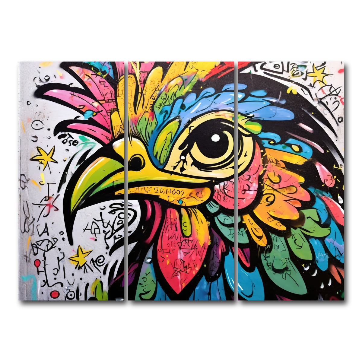 AUTO-MOCKUP WHITE | rooster graffiti | 3 Piece | Gallery Wrap Canvas | group=8x18