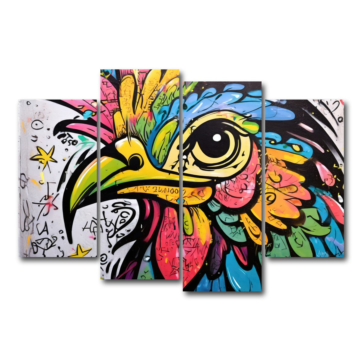 AUTO-MOCKUP WHITE | rooster graffiti | 4 Piece | Gallery Wrap Canvas | group=4_short