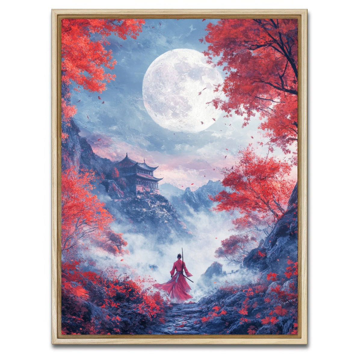 AUTO-MOCKUP WHITE | samurai warrior stands before the moon | 1 Piece | Natural Framed Canvas | group=3x4