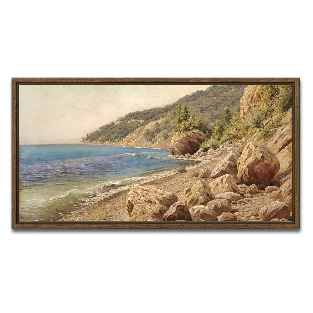AUTO-MOCKUP WHITE | sandstone beach | 1 Piece | Walnut Framed Canvas | group=2x1