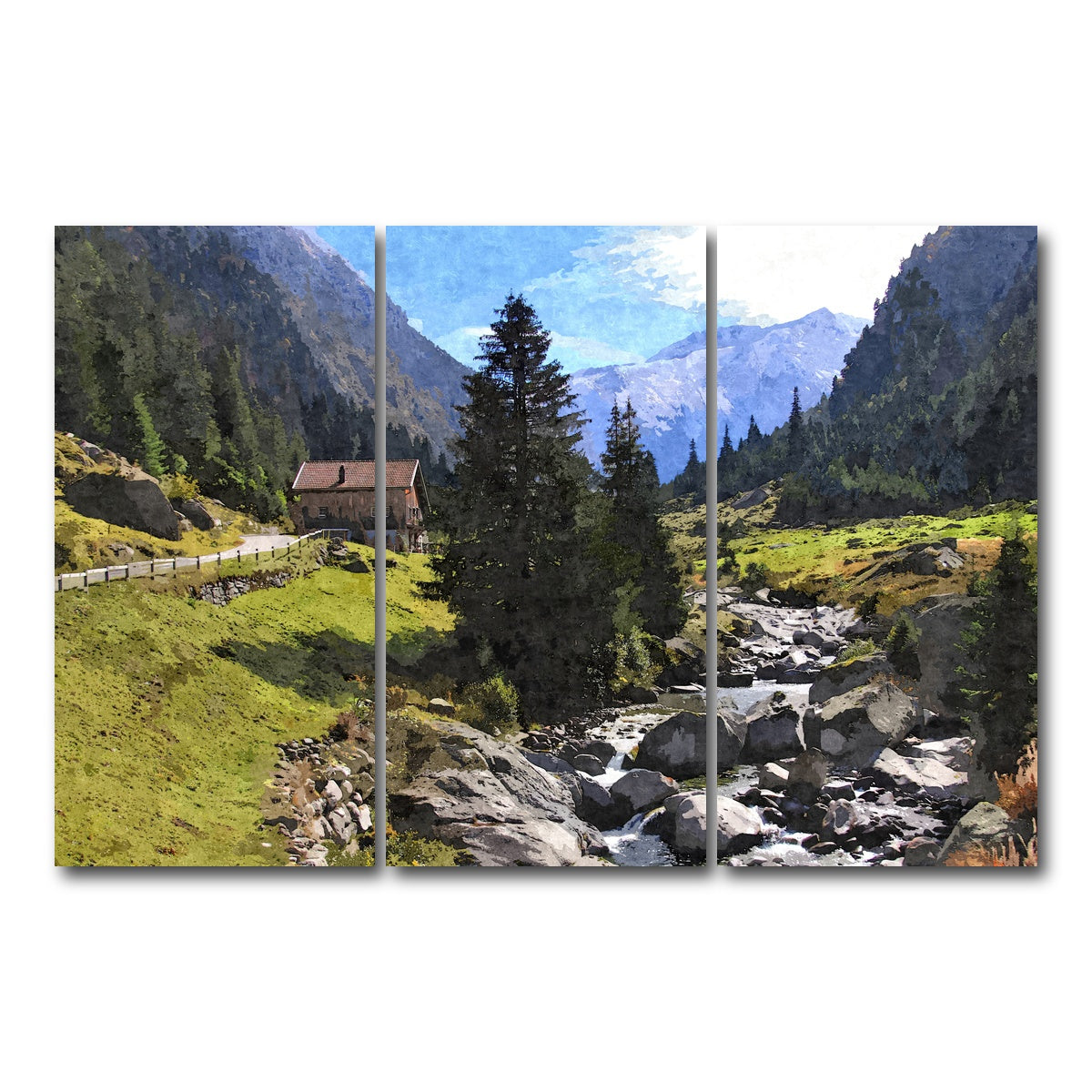 AUTO-MOCKUP WHITE | streamside mountain | 3 Piece | Gallery Wrap Canvas | group=12x24