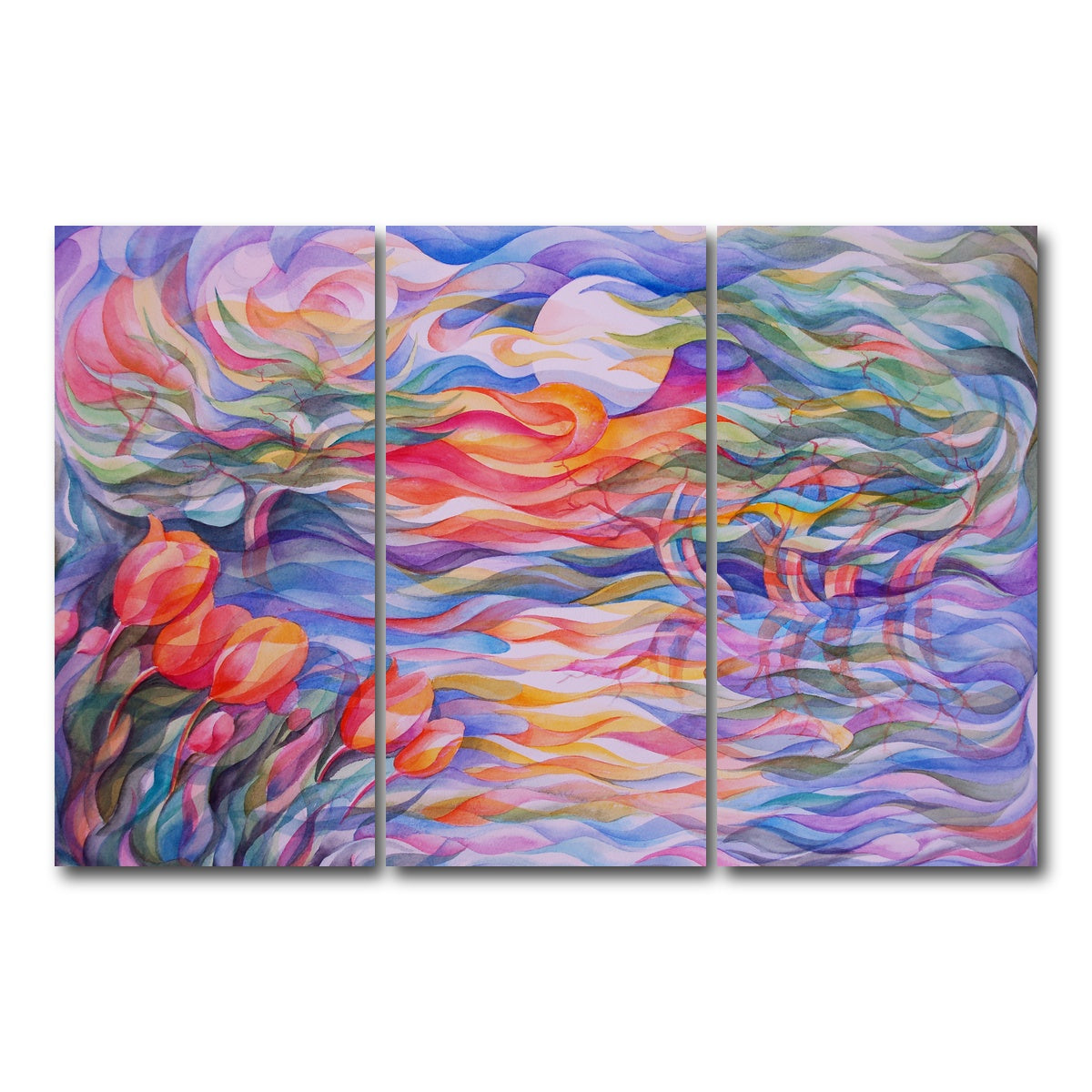 AUTO-MOCKUP WHITE | sunset tulips | 3 Piece | Gallery Wrap Canvas | group=12x24