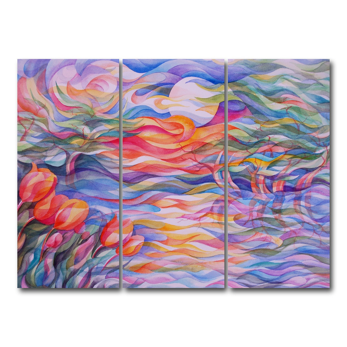 AUTO-MOCKUP WHITE | sunset tulips | 3 Piece | Gallery Wrap Canvas | group=8x18