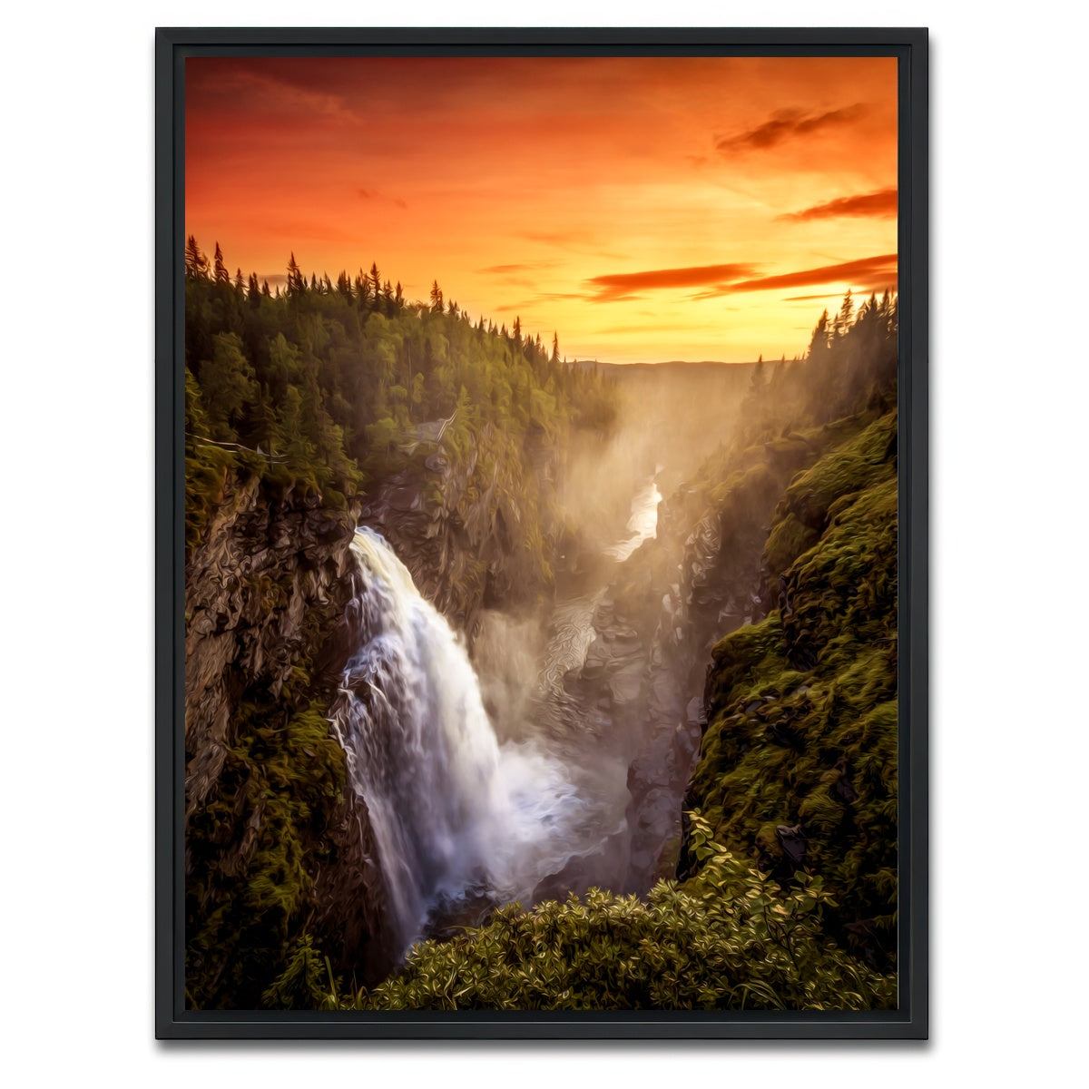 AUTO-MOCKUP WHITE | sunset waterfall | 1 Piece | Black Framed Canvas | group=3x4