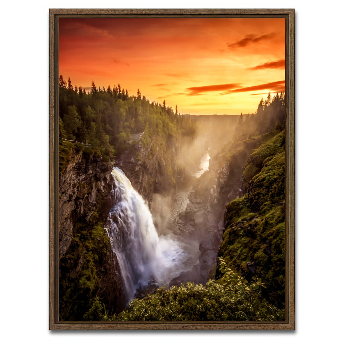 AUTO-MOCKUP WHITE | sunset waterfall | 1 Piece | Walnut Framed Canvas | group=3x4