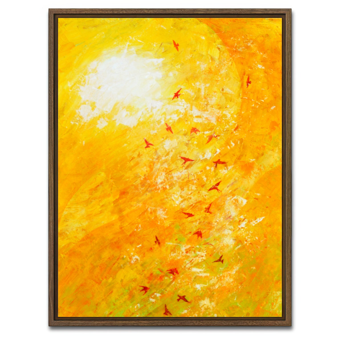 AUTO-MOCKUP WHITE | swallows against yellow | 1 Piece | Walnut Framed Canvas | group=3x4