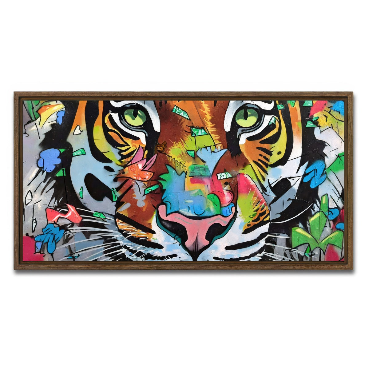 AUTO-MOCKUP WHITE | tiger graffiti | 1 Piece | Walnut Framed Canvas | group=2x1