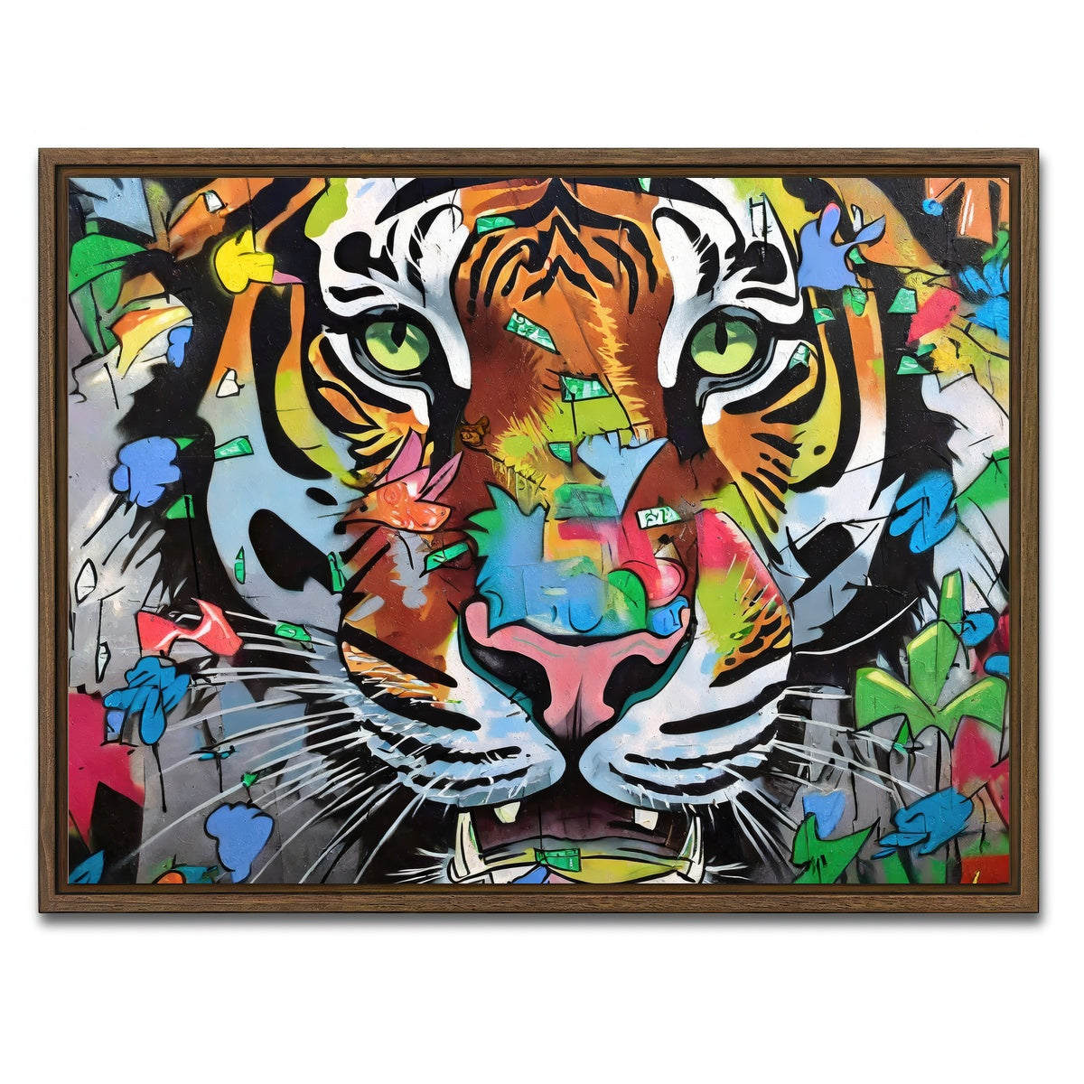 AUTO-MOCKUP WHITE | tiger graffiti | 1 Piece | Walnut Framed Canvas | group=4x3