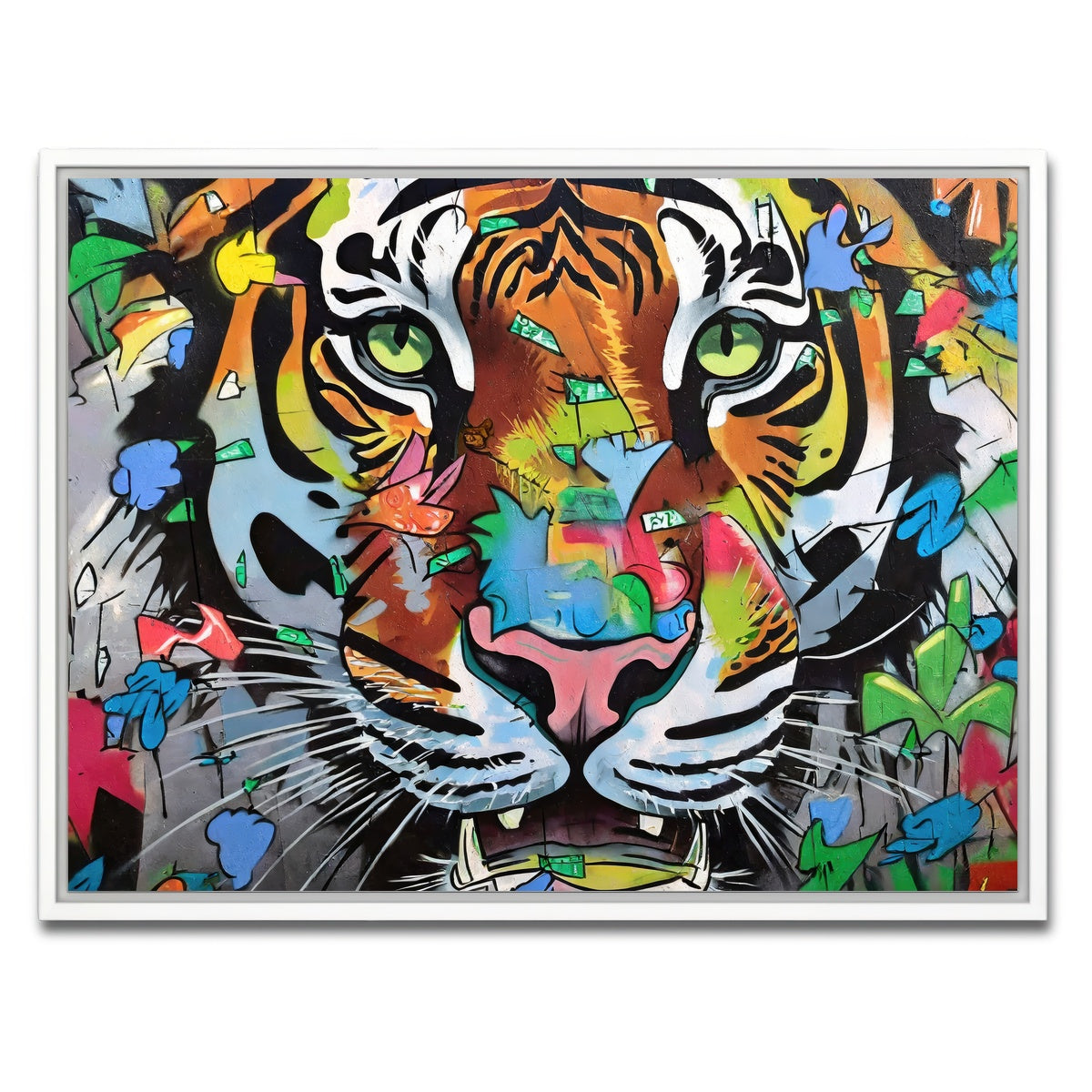 AUTO-MOCKUP WHITE | tiger graffiti | 1 Piece | White Framed Canvas | group=4x3