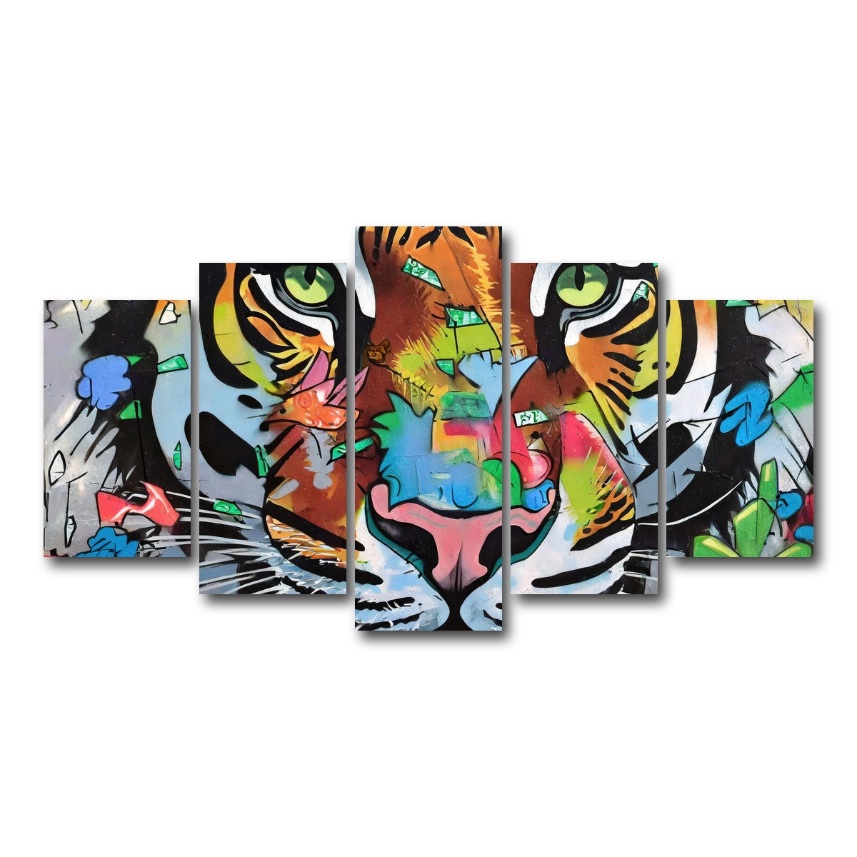 AUTO-MOCKUP WHITE | tiger graffiti | 5 Piece | Gallery Wrap Canvas | group=5_normal
