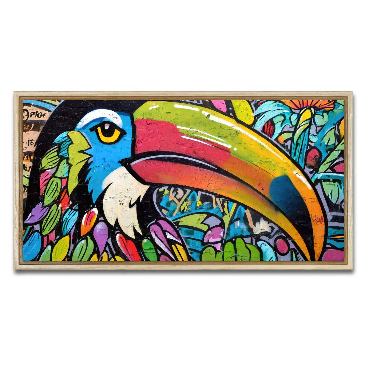 AUTO-MOCKUP WHITE | toucan graffiti | 1 Piece | Natural Framed Canvas | group=2x1
