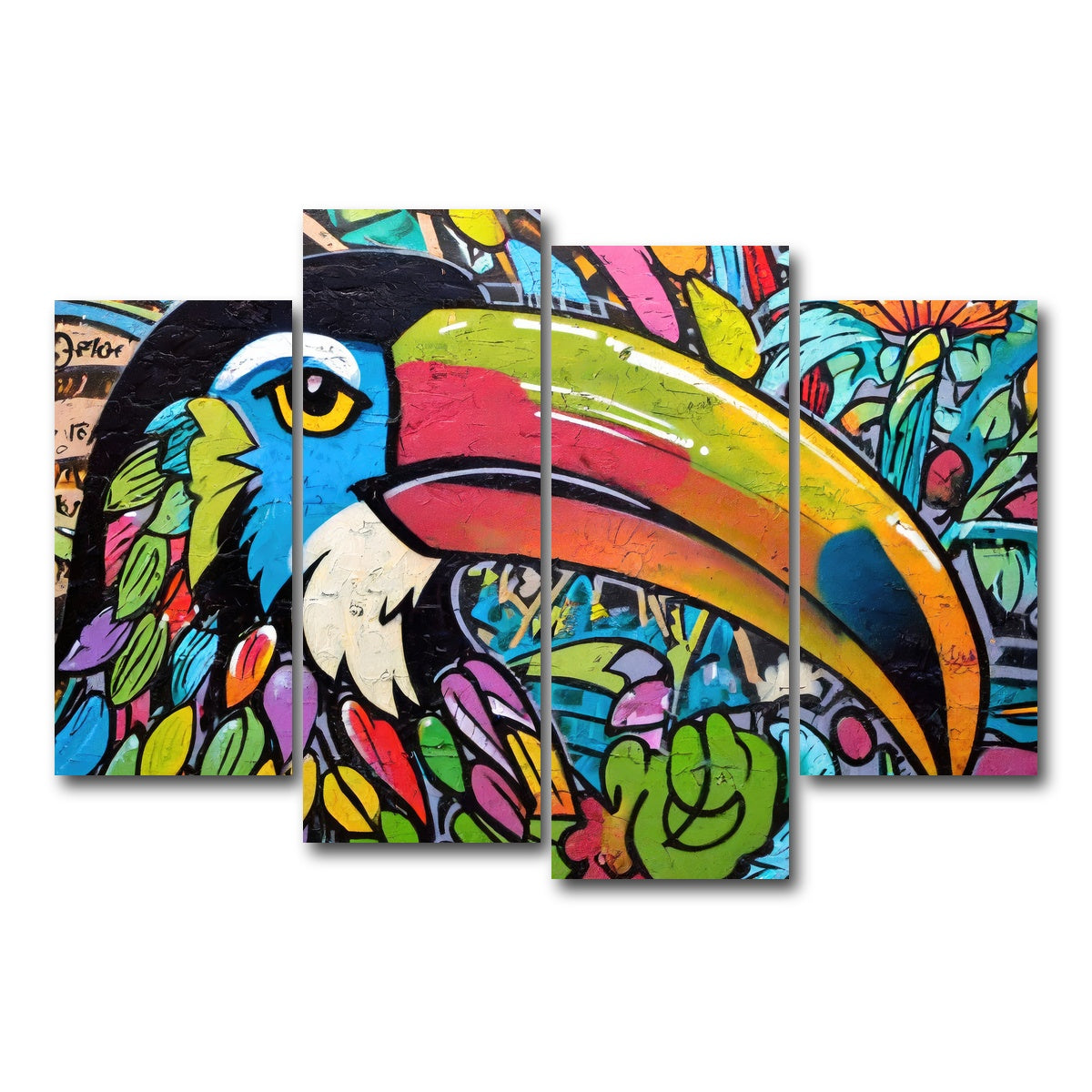 AUTO-MOCKUP WHITE | toucan graffiti | 4 Piece | Gallery Wrap Canvas | group=4_short