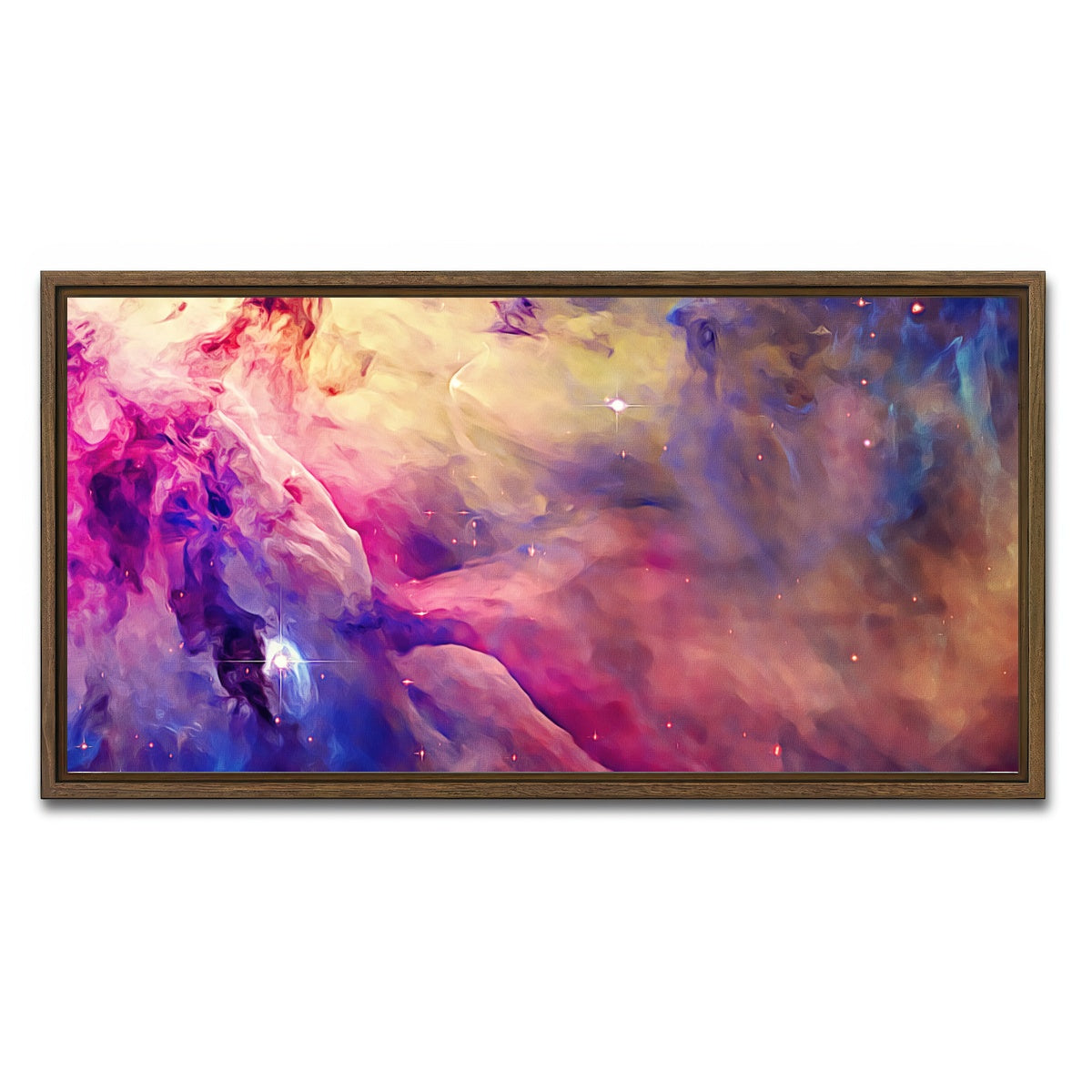 AUTO-MOCKUP WHITE | translucent cosmic clouds | 1 Piece | Walnut Framed Canvas | group=2x1