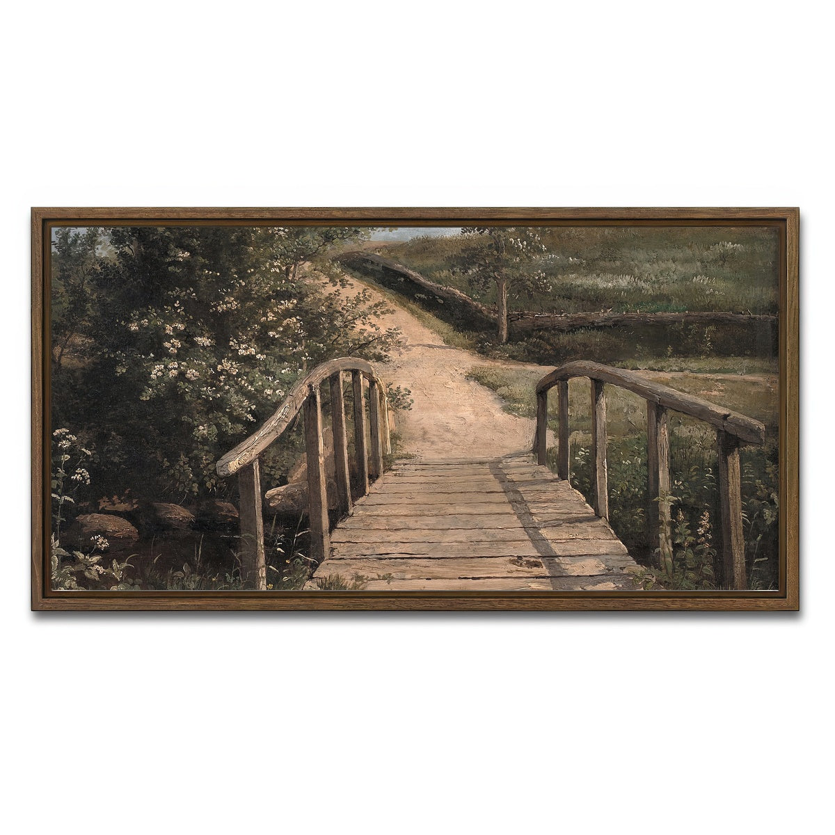 AUTO-MOCKUP WHITE | wooden bridge | 1 Piece | Walnut Framed Canvas | group=2x1