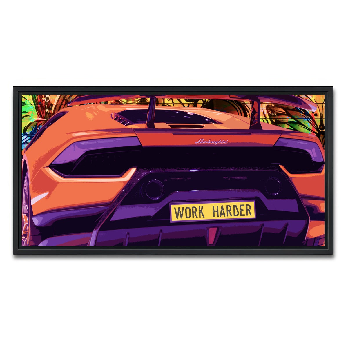 AUTO-MOCKUP WHITE | work harder | 1 Piece | Black Framed Canvas | group=2x1