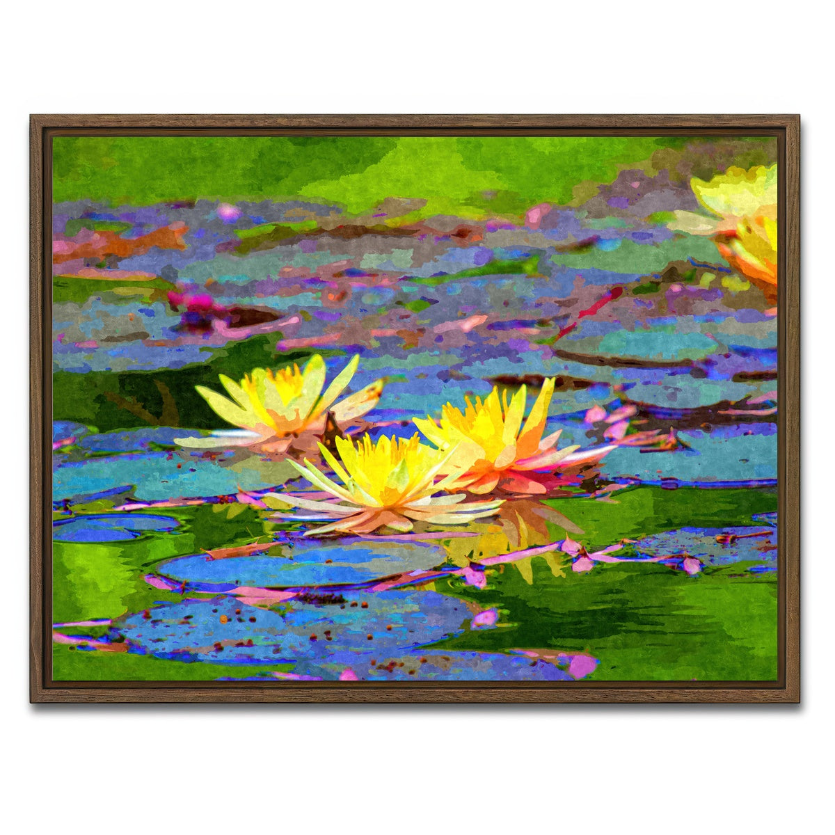 AUTO-MOCKUP WHITE | yellow water lillies | 1 Piece | Walnut Framed Canvas | group=4x3