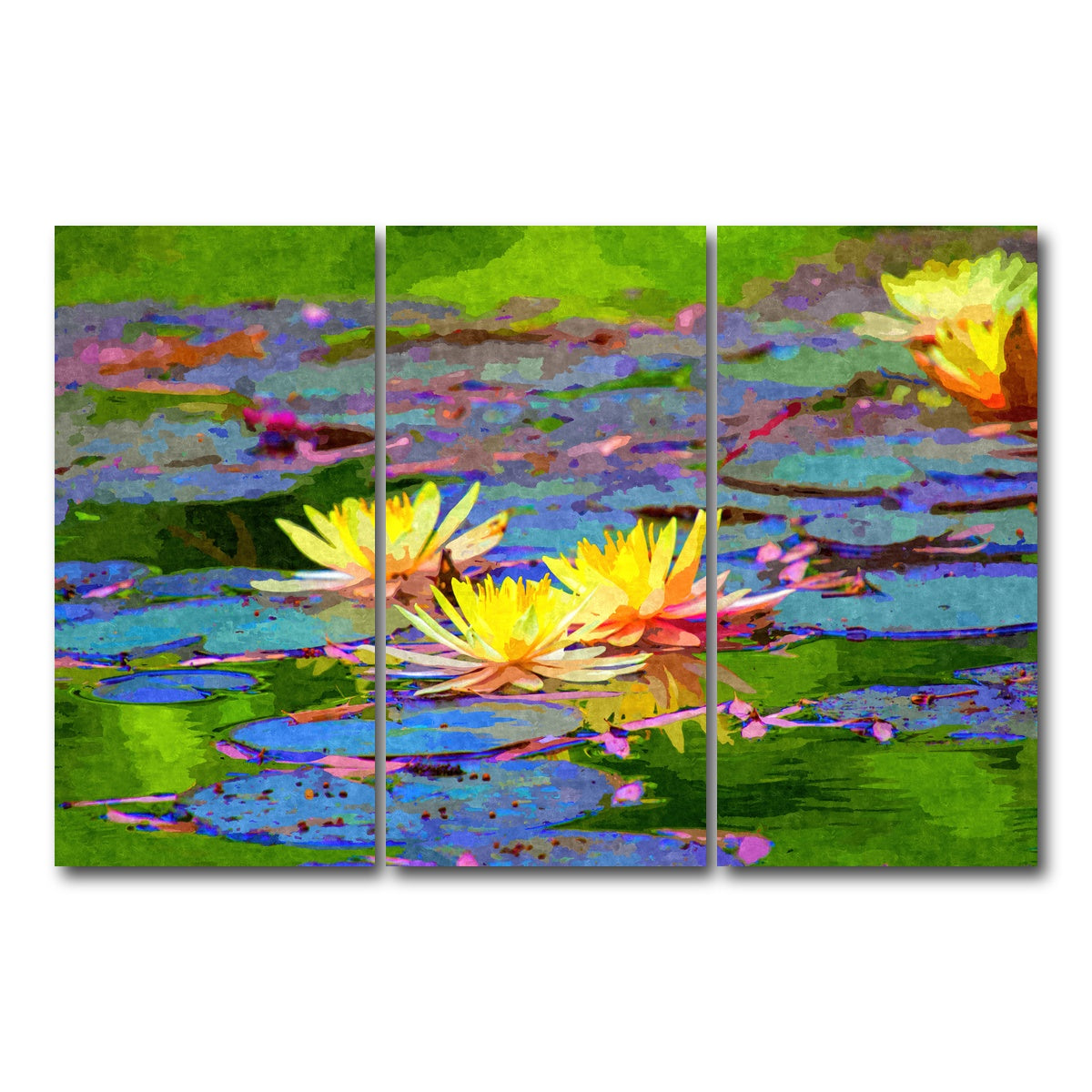 AUTO-MOCKUP WHITE | yellow water lillies | 3 Piece | Gallery Wrap Canvas | group=12x24